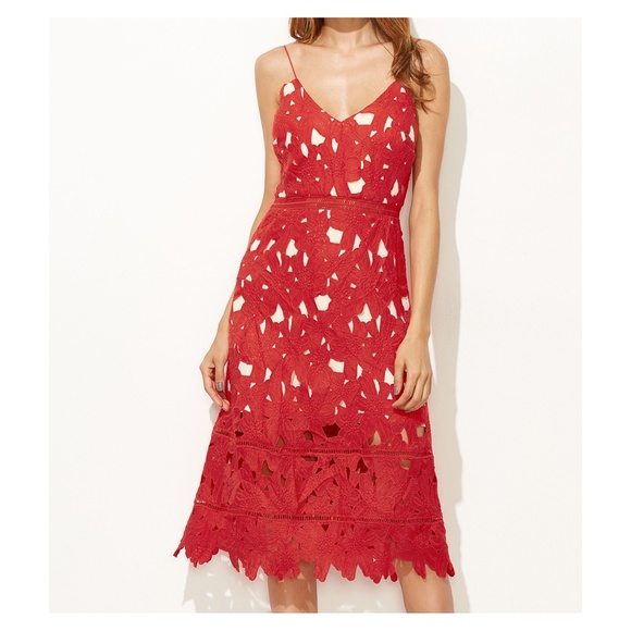 MBM Unlimited Dresses & Skirts - Red Crochet Lace Spaghetti Straps A-Line Dress